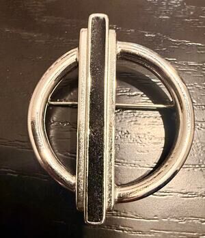 Vintage Signed Monet Silver Tone Modernist Circle Bar Brooch